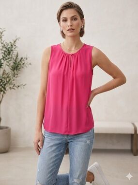 Apt. 9 Essentials Fuchsia Pink Sleeveless Pleated Neck Blouse XL